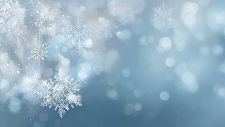A drifting snow glow on a soft blue gradient.