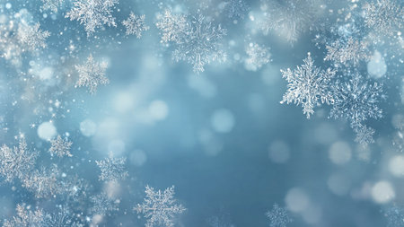A soft, peaceful winter backdrop with delicate glowing snowflakes and a minimalist empty center.