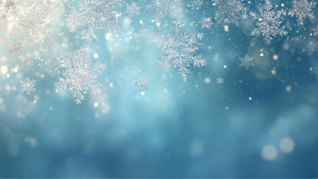 A peaceful snowy backdrop featuring glowing flakes and a light-filled center for text.