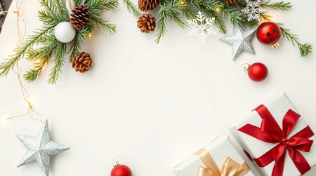 Christmas greeting card with copy space. Noel festive background. New Year concept. Copy space. ...
