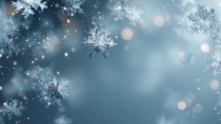 A glowing bokeh field layered with soft snow sparkle.の写真素材