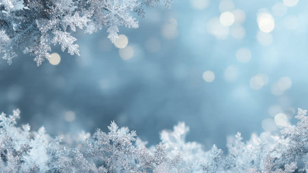 A balanced winter layout with elegant snowflakes and refined gradient tones.