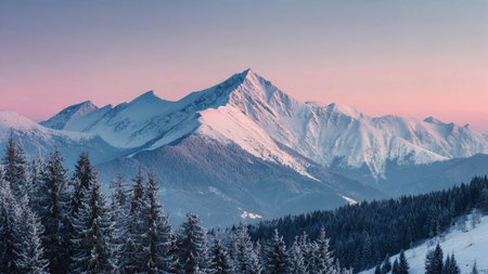 A warm pastel sunrise softens cold alpine ice.の写真素材