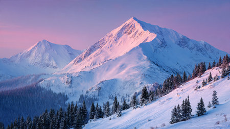 The mountains rest in calm pastel radiance captured with stunning clarity.
