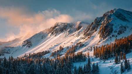 Layers of pastel light enhance the beauty of the icy summit.