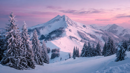 Crisp and quiet, the mountains catch the first blush of pastel sunlight.