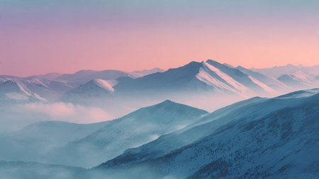 The crisp winter horizon shimmers beneath a pastel morning glow.の写真素材