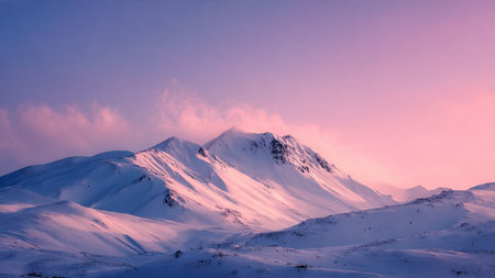 A clean pastel sky accents crisp icy summits.