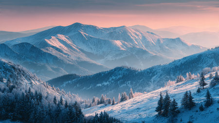 A serene pastel morning blankets the frozen fields.の写真素材