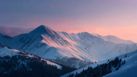 High-definition snowy surfaces under soft pink light.の写真素材