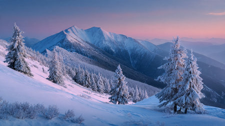 A glowing pastel sunrise melts onto pristine snow.