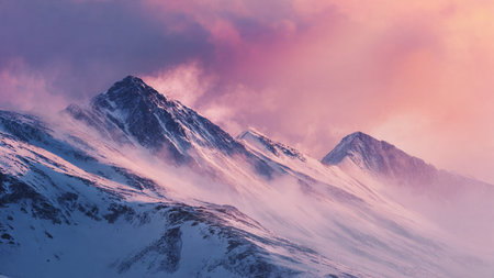 A balanced blend of crisp snow and pastel sunrise colors.