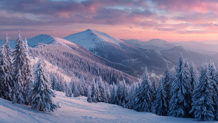 Gentle sky colors melt into white snowy terrain.の写真素材