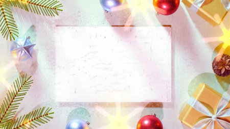 A luxury seasonal frame with frosted presents and classic Christmas decorations.