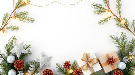 A bold winter frame decorated with red baubles.の写真素材