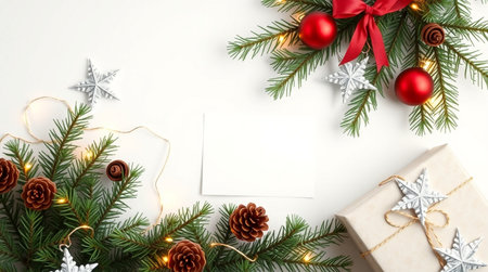 Elegant silver accents form a refined holiday frame layout.の写真素材