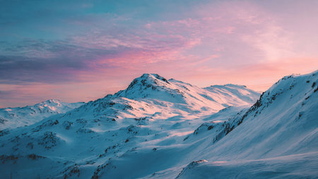 Pastel hues blend with shimmering snow textures.