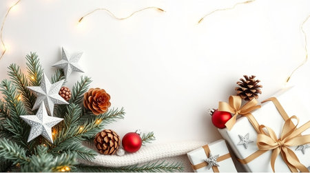 A clean blank card centered within festive greenery.の写真素材