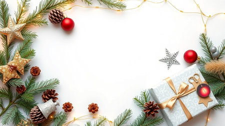 A glowing holiday atmosphere with a centered white card.の写真素材