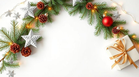 A sophisticated border with glittering stars and luxury wrapped gifts.の写真素材