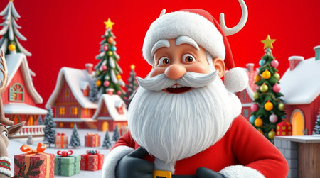 Santa Claus in front of a Christmas background. 3D illustration.