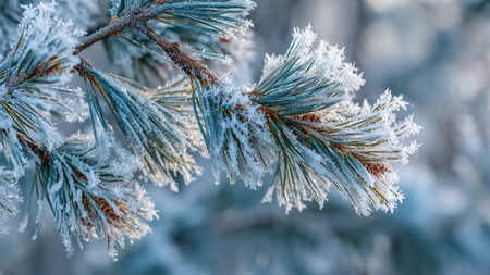 The branches of a tree in hoarfrost. Winter background