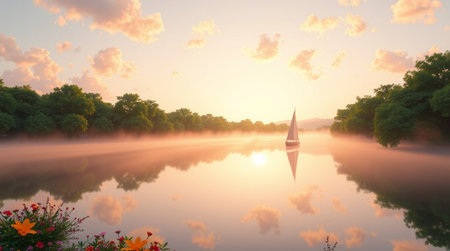 Soft gradient sunset sky in nature setting.の写真素材