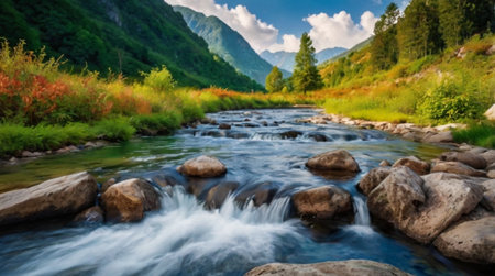 Beautiful natural scenery background featuring towering mountains, clear skies, and crisp 4K detail.