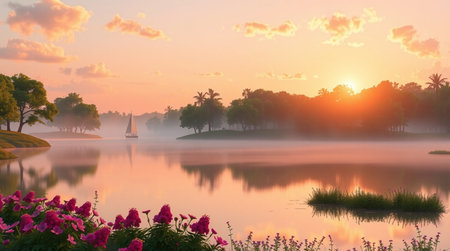 Soft evening glow illuminating rolling hills.の写真素材