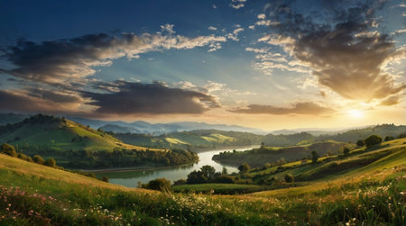 Mirror-like lake reflecting tall forest trees.の写真素材