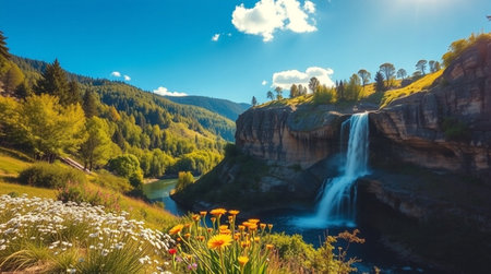 Wide panoramic green nature scenery.の写真素材