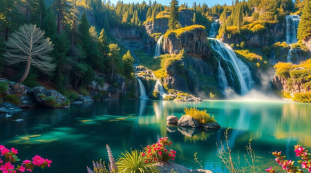 Quiet road cutting through a forest landscape.の写真素材
