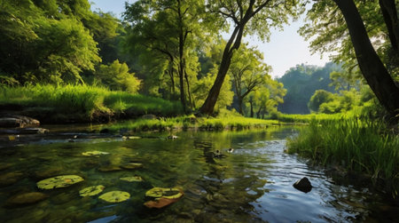 Quiet woodland scenery ideal for relaxation.の写真素材