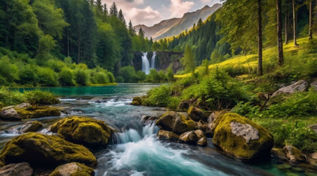 Soft fog creating layered depth across mountain ranges.の写真素材