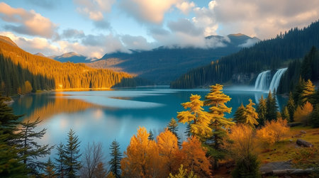 Wide sunrise view over mountains with rich natural colors.