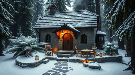 High-end stock image of a festive Christmas living room with warm tones.の写真素材