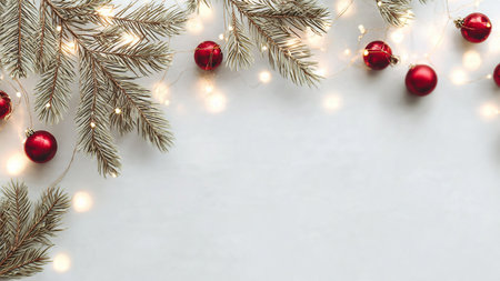 Simple clean Christmas background featuring pine decorations.