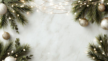 Simple and modern holiday background with pine greenery.の写真素材