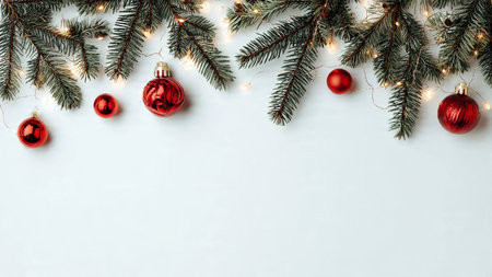 Elegant Christmas background designed with pine branches and clean white space.の写真素材