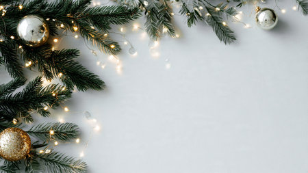 Simple modern Christmas background with pine greenery and copy space.