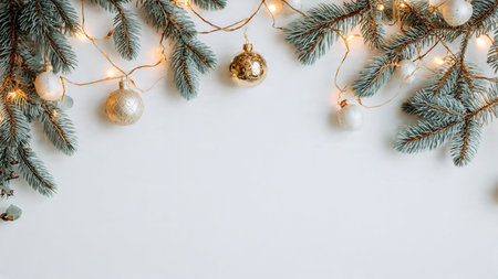 Simple clean Christmas background featuring pine decorations.の写真素材