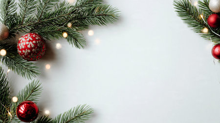 Simple Christmas background with pine greenery and elegant lighting.の写真素材