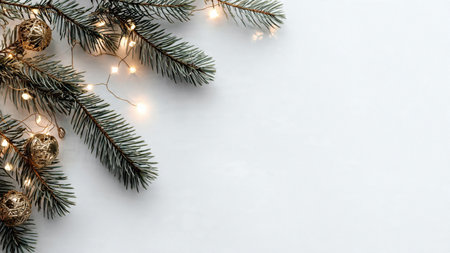 Simple minimalist Christmas background with pine greenery.の写真素材