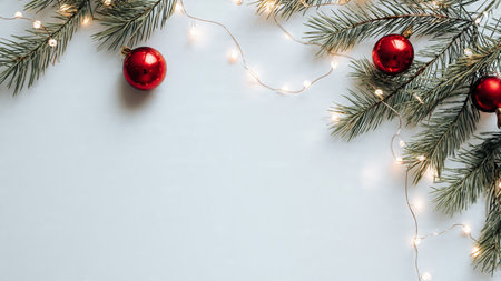 Elegant clean Christmas background with pine branches and subtle lighting.