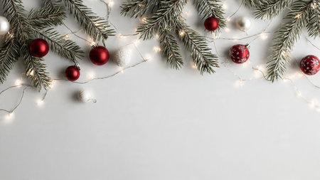 Clean Christmas background with minimalist pine decor and lighting.