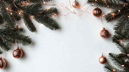 Simple and elegant festive background with pine greenery.の写真素材