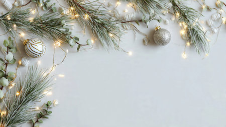 Clean modern festive background with subtle holiday decor.の写真素材