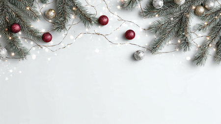 Modern Christmas background with pine branches and empty text space.