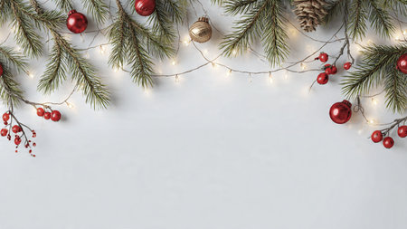 Simple and modern holiday background with pine greenery.