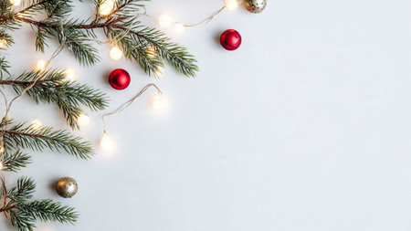Clean minimalist Christmas design featuring natural pine branches on white.